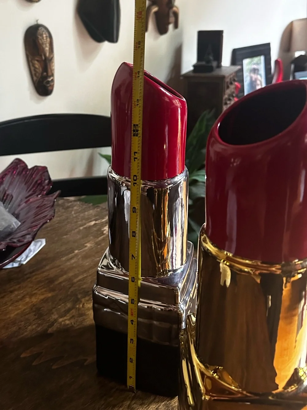 Red & Silver Large Lipstick-Shaped Decorative ceramic Vase